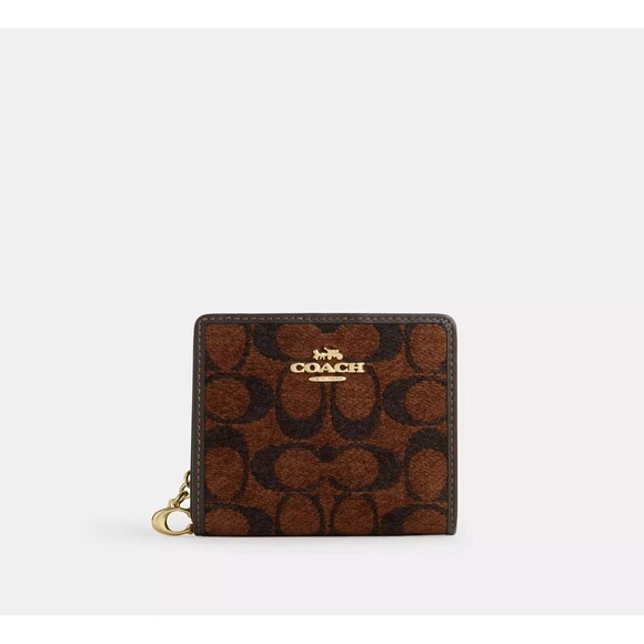 Coach Snap Wallet In Signature Chenille CCQ32  Gold - Picture 1 of 9